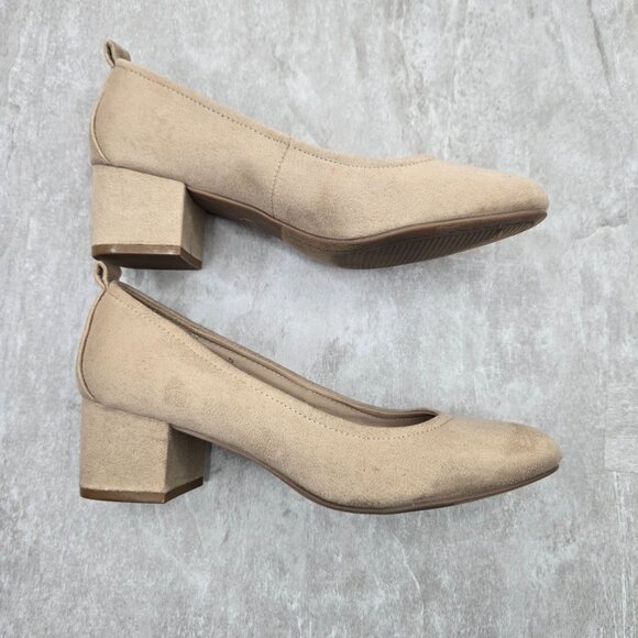 Universal Thread Pumps Size 7.5 Tan Minimalist Career Work Low Block Heel Shoes - Picture 6 of 11